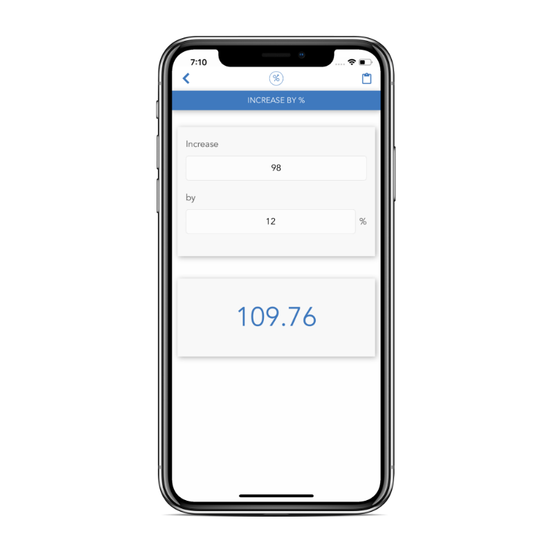 Percentages Calculator main screen