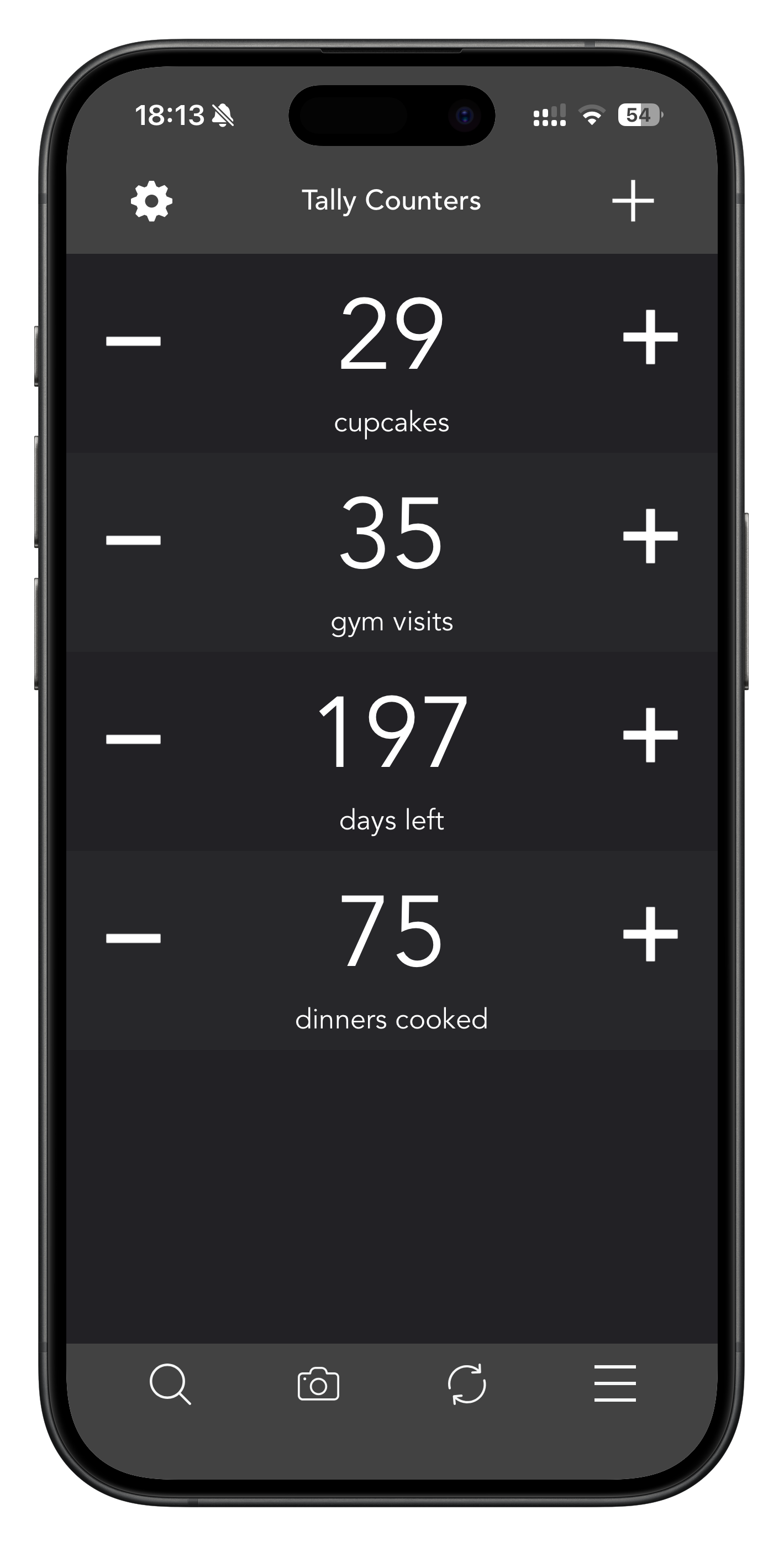 Tally Counters showing settings